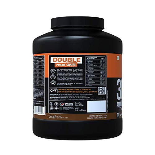 QNT Muscle Mass 3000 | Weight Gainer and Muscle Gainer Supplement | 3Kg |(18g Protein, 1.5g Dietary Fibre, 110g Carbs)