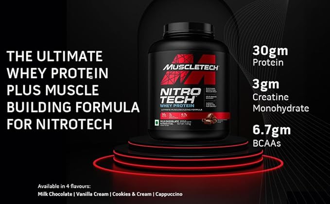 MuscleTech Nitro-Tech Whey Protein, 30g Protein, 3g creatine monohydrate, 6.7g BCAA, ultimate muscle building formula, increase strength & performance