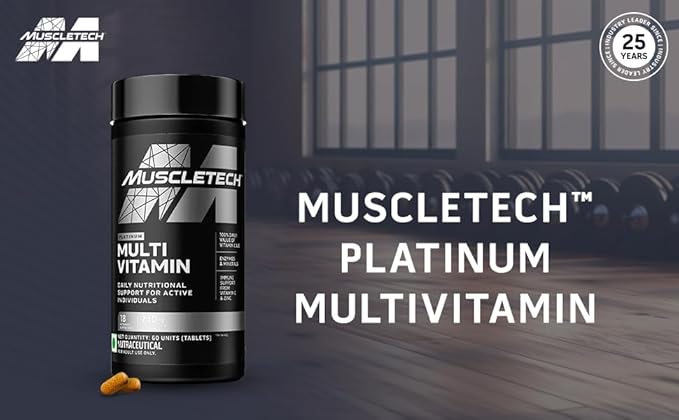 MuscleTech Platinum Multivitamin,Vitamin C for Immune Support,18 Vitamins & Minerals,60 Tablets, 150 grams