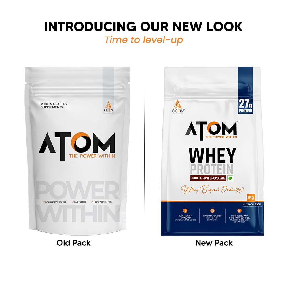 AS-IT-IS ATOM Whey Protein  | 27g protein | Isolate & Concentrate | USA Labdoor Certified | With Digestive Enzymes for better absorption