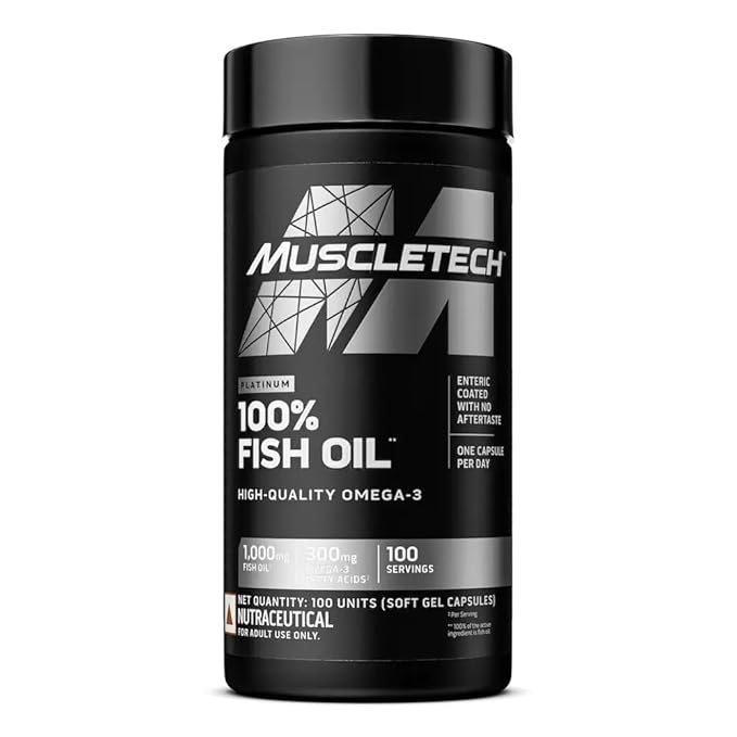 MuscleTech Platinum Fish Oil For Men And Women, 1000Mg Omega 3 With 180 Mg Epa & 120 Mg Dha For Heart, Joints & Brain Health, 100 Softgels, 1 count, 100 servings