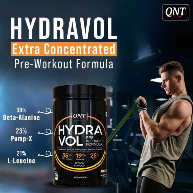 QNT Hydravol Pre-Workout Supplement | 400g | Citron | Instant Energy & Quick Muscle Pump | Beta-Alanine & Caffeine For Enhanced Focus & Muscle Strength