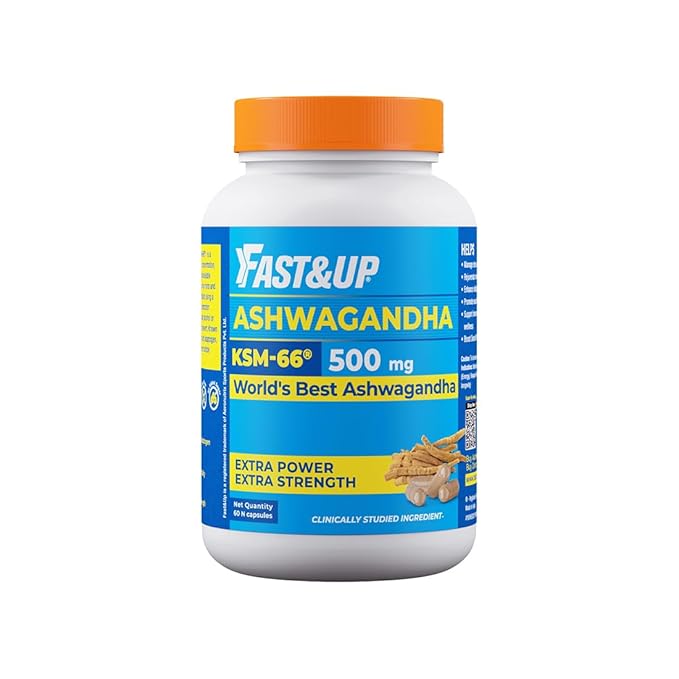 Fast&Up 500mg KSM-66® Ashwagandha – World's Best Ashwagandha (60 Capsules) for Extra Strength & Power | Stress Relief | Natural Vitality Booster | Pure & Potent
