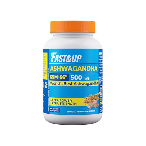 Fast&Up 500mg KSM-66® Ashwagandha – World's Best Ashwagandha (60 Capsules) for Extra Strength & Power | Stress Relief | Natural Vitality Booster | Pure & Potent