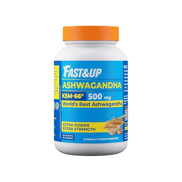 Fast&Up 500mg KSM-66® Ashwagandha – World's Best Ashwagandha (60 Capsules) for Extra Strength & Power | Stress Relief | Natural Vitality Booster | Pure & Potent