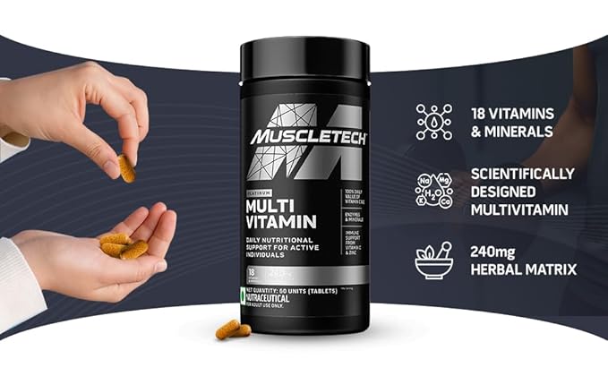 MuscleTech Platinum Multivitamin,Vitamin C for Immune Support,18 Vitamins & Minerals,60 Tablets, 150 grams