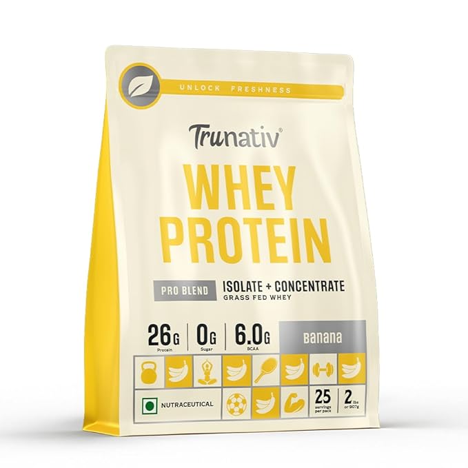 Trunativ Pro Blend Whey Protein Powder Isolate & Concentrate | 100% Light & Clean Protein Powder | 26g Protein | 6g BCAA | 12.52g EAA | No added sugar |