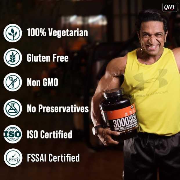 QNT Muscle Mass 3000 | Weight Gainer and Muscle Gainer Supplement | 3Kg |(18g Protein, 1.5g Dietary Fibre, 110g Carbs)