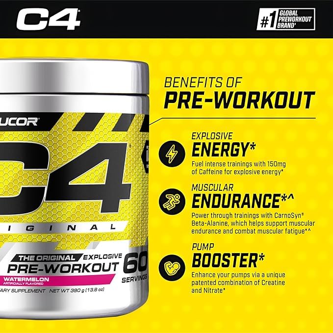 C4 Original Pre Workout Powder Sugar-Free Drinks for Men & Women with 200mg Caffeine & 2g CarnoSyn Beta-Alanine Energy, Focus & Performance Support