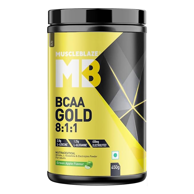 MuscleBlaze BCAA Gold 8:1:1 Powder (60 Servings, 450g) | With Higher Leucine, Electrolytes & Glutamine
