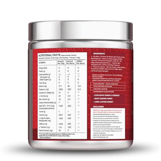 Dynamite Original Pre Workout For Men  Focus & Energy Boost With 6500mg Citrulline Complex | Preworkout Supplements For Men