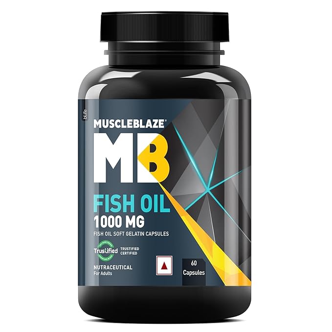 MuscleBlaze Omega 3 Fish Oil  | Trustified Certified for Accuracy & Purity | 1000mg Omega 3 with 180mg EPA & 120mg DHA