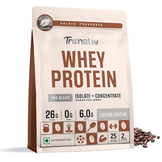 Trunativ Pro Blend Whey Protein Powder Isolate & Concentrate | 100% Light & Clean Protein Powder | 26g Protein | 6g BCAA | 12.52g EAA | No added sugar |