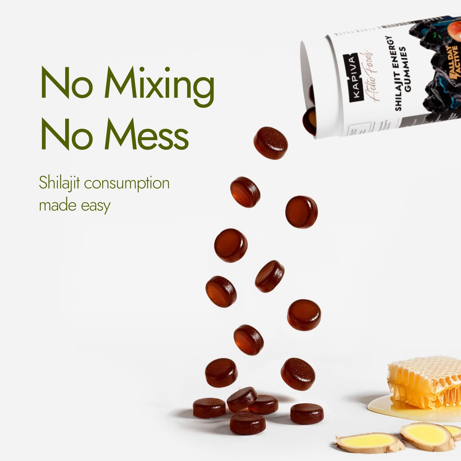 Kapiva Himalayan Shilajit/Shilajeet Gummies | 225mg Shilajit/Gummy | Ginger Honey Flavour | NABL-Certified Gummy | Boosts Energy Levels, Endurance & Stamina | No Added Sugar | Gelatin Free | Gummies