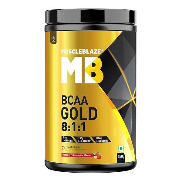 MuscleBlaze BCAA Gold 8:1:1 Powder (60 Servings, 450g) | With Higher Leucine, Electrolytes & Glutamine