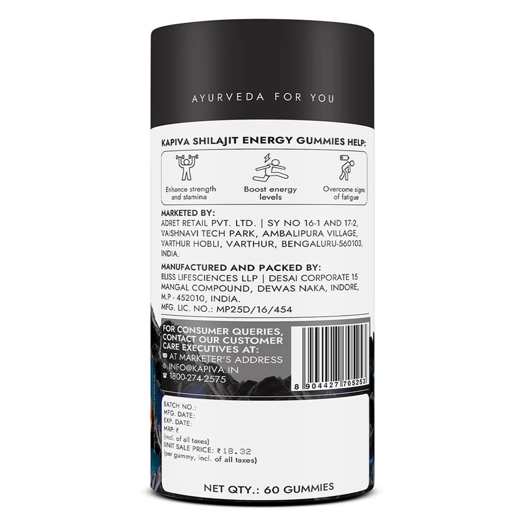Kapiva Himalayan Shilajit/Shilajeet Gummies | 225mg Shilajit/Gummy | Ginger Honey Flavour | NABL-Certified Gummy | Boosts Energy Levels, Endurance & Stamina | No Added Sugar | Gelatin Free | Gummies