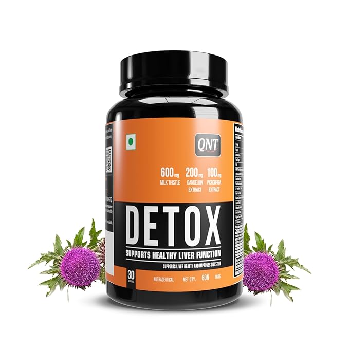 QNT Detox Supplement | 1200 mg Milk Thistle, Dandelion & Green Tea Extract | 13 Powerful Ingredients for Liver Detox, Immunity & Digestion | 60 Tabs | Potent & Holistic Detox Formula