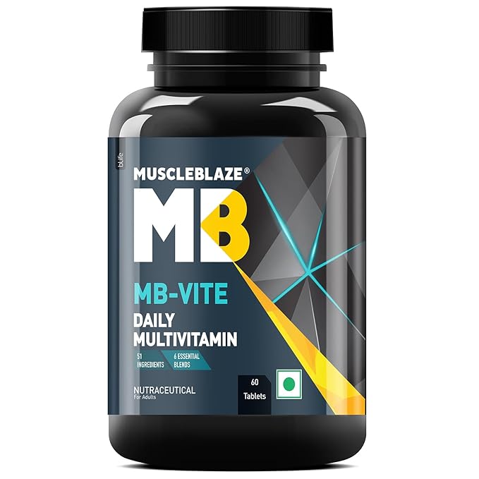 MuscleBlaze MB-Vite Daily Multivitamin | With 51 Ingredients & 6 Blends, Vitamins & Minerals, Prebiotic & Probiotics, Amino Acid Blends | For Energy, Stamina & Recovery