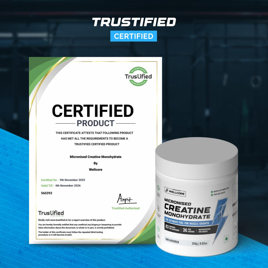 Wellcore Pure Micronised Creatine Powder (83 Servings, Unflavoured) For Enhanced Muscle Strength With Rapid Absorption | Creatine Monohydrate | Wellcore Creatine Unflavoured - 250g