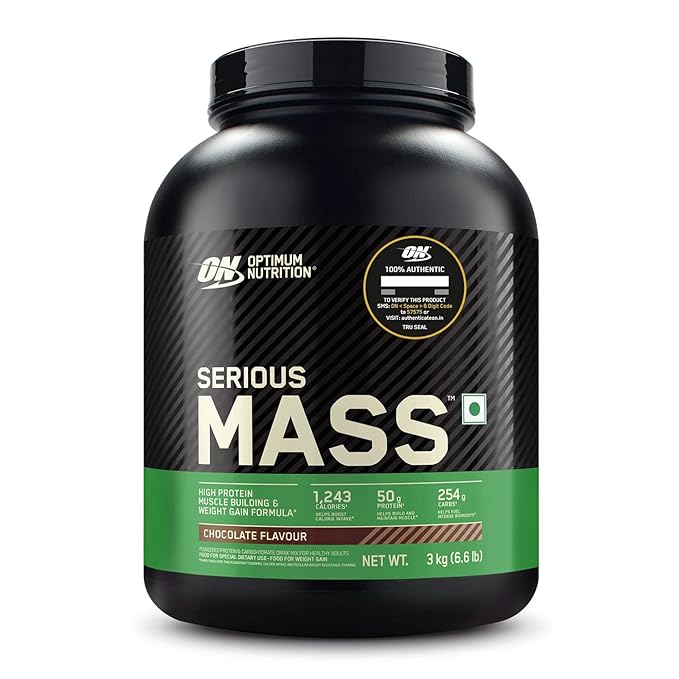 OPTIMUM NUTRITION (ON) Serious Mass High Protein High Calorie Weight Gainer Powder - 3 kg with Vitamins and Minerals, Vegetarian