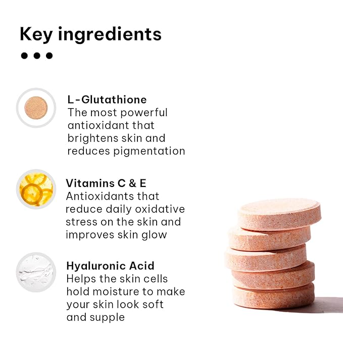 H.k vitals Glutathione (Orange, 15 Effervescent Tablets) | L-Glutathione Tablets with Vitamin C & E | For Skin Glow & Hydration