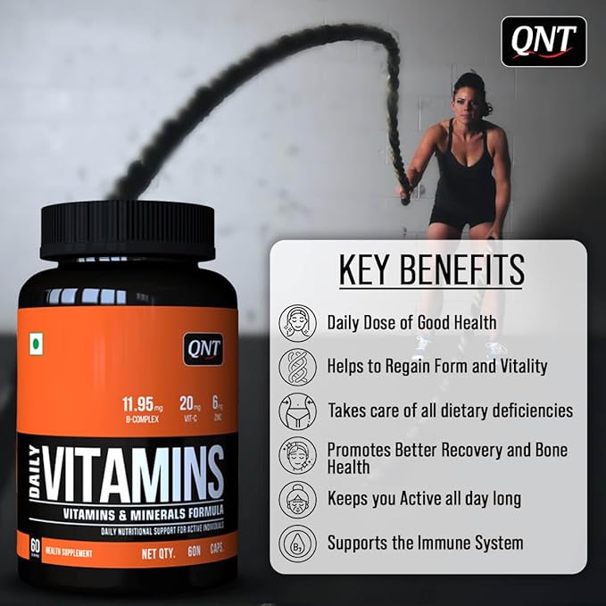 QNT Daily Vitamins | 60 Caps | High Iron, Magnesium & Lycopene | Comprehensive Multivitamin for Immunity, Energy & Daily Wellness | 100% Veg