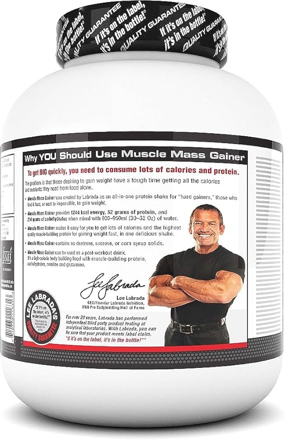 Labrada Muscle Mass Gainer Powder (Gain Weight, Post-Workout, 52g Protein, 250g Carbs,1g Creatine, 500mg L-Carnitine, 9 Servings) 6.6 lbs (3 kg)