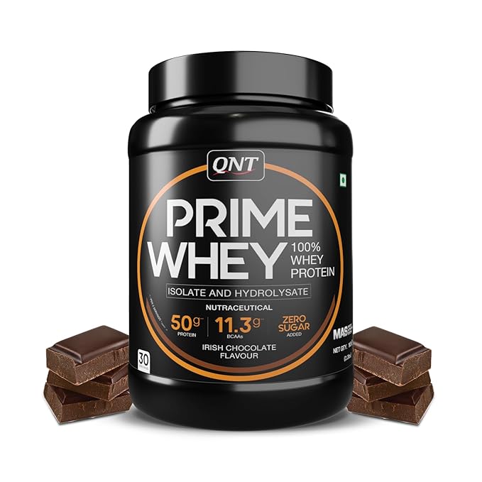 QNT Prime Whey Protein Powder | Triple Blend of Whey Isolate, Concentrate & Hydrolysate | 25g Protein, 5.9g BCAA per Scoop | Best Whey Protein Powder for Men & Women