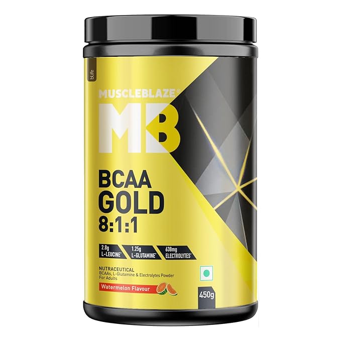 MuscleBlaze BCAA Gold 8:1:1 Powder (60 Servings, 450g) | With Higher Leucine, Electrolytes & Glutamine
