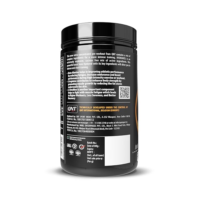 QNT Hydravol Pre-Workout Supplement | 400g | Citron | Instant Energy & Quick Muscle Pump | Beta-Alanine & Caffeine For Enhanced Focus & Muscle Strength