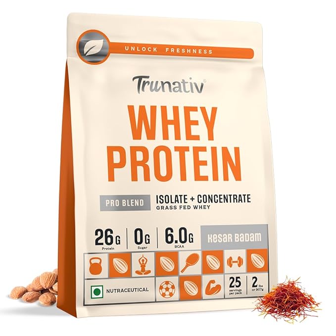 Trunativ Pro Blend Whey Protein Powder Isolate & Concentrate | 100% Light & Clean Protein Powder | 26g Protein | 6g BCAA | 12.52g EAA | No added sugar |