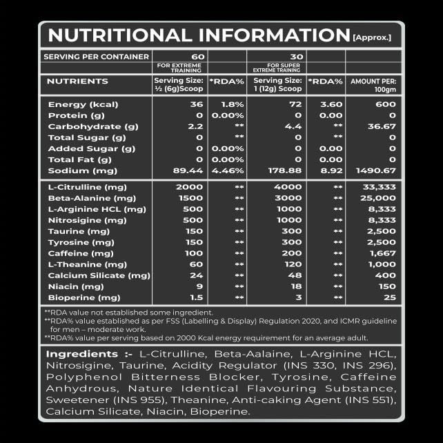 Kraken Pre-Workout With US Patented Nitrosigine /4000mg L-Citrulline/3000mg Beta- Alanine/1000mg L-Arginine