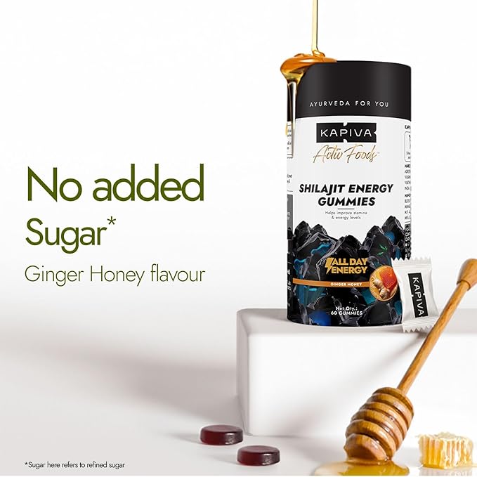 Kapiva Himalayan Shilajit/Shilajeet Gummies | 225mg Shilajit/Gummy | Ginger Honey Flavour | NABL-Certified Gummy | Boosts Energy Levels, Endurance & Stamina | No Added Sugar | Gelatin Free | Gummies