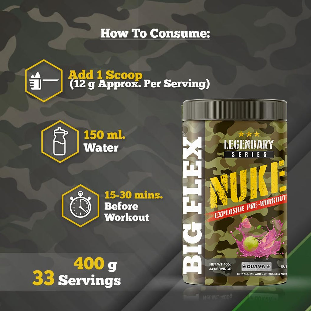 Bigflex Nuke Pre Workout Powder| 33 Servings |Energy Booster|