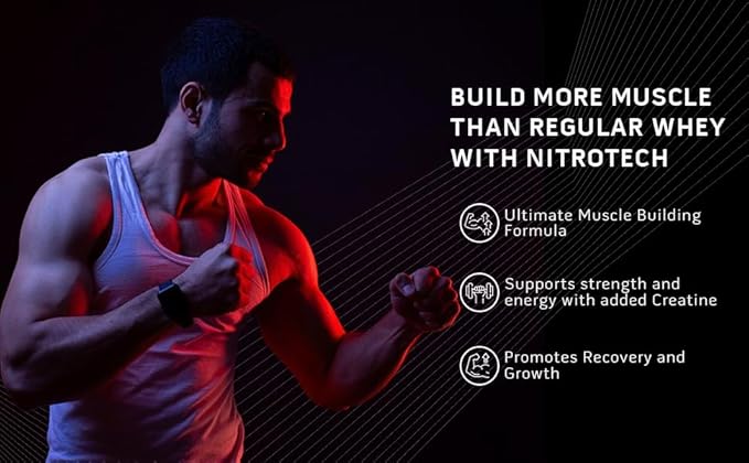 MuscleTech Nitro-Tech Whey Protein, 30g Protein, 3g creatine monohydrate, 6.7g BCAA, ultimate muscle building formula, increase strength & performance