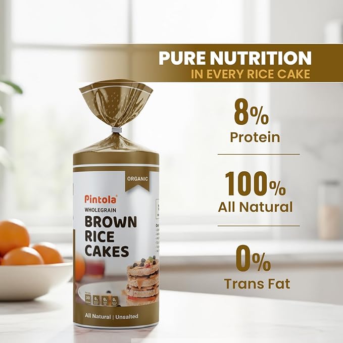 Pintola Organic Brown Rice Cake All Natural Unsalted 130g | Gluten-Free Snack | 9 Wholegrains | Low Fat | 30 Calories per Cake | Soy & Yeast Free | Healthy Snack for Weight Loss