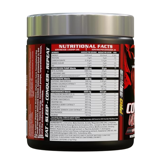 Ripped Up Nutrition Conquer Ultra Maxx- Pre workout- (300gm powder, 1 count, 30 Servings