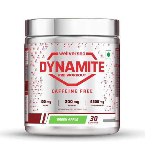 Dynamite Caffeine Free Pre Workout For Men (30 Serving, Green Apple) | Stim Free | No Caffeine | 200mg Alpha GPC | 650mg Citrulline Complex | Ideal For Beginners | Pre Workout