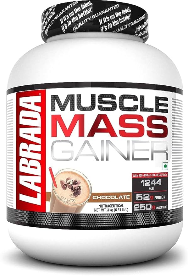 Labrada Muscle Mass Gainer Powder (Gain Weight, Post-Workout, 52g Protein, 250g Carbs,1g Creatine, 500mg L-Carnitine, 9 Servings) 6.6 lbs (3 kg)
