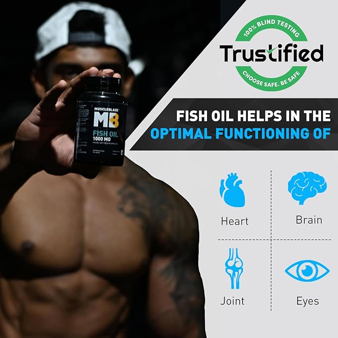 MuscleBlaze Omega 3 Fish Oil  | Trustified Certified for Accuracy & Purity | 1000mg Omega 3 with 180mg EPA & 120mg DHA