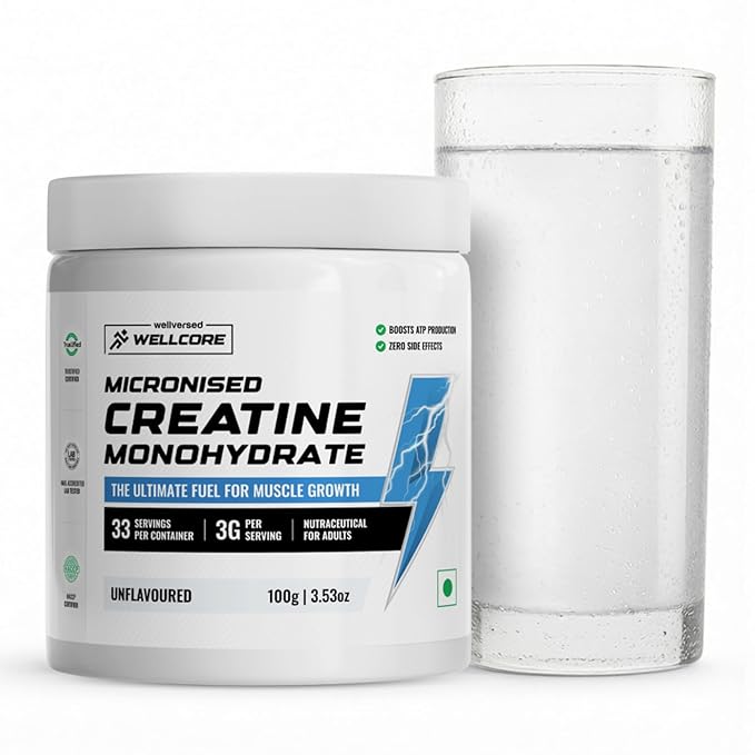 Wellcore Pure Micronised Creatine Powder (83 Servings, Unflavoured) For Enhanced Muscle Strength With Rapid Absorption | Creatine Monohydrate | Wellcore Creatine Unflavoured - 250g