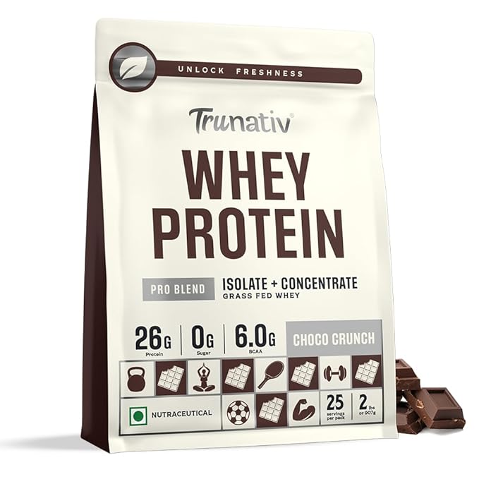 Trunativ Pro Blend Whey Protein Powder Isolate & Concentrate | 100% Light & Clean Protein Powder | 26g Protein | 6g BCAA | 12.52g EAA | No added sugar |