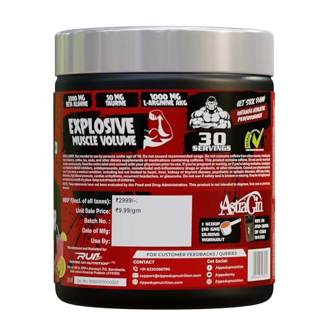 Ripped Up Nutrition Conquer Ultra Maxx- Pre workout- (300gm powder, 1 count, 30 Servings
