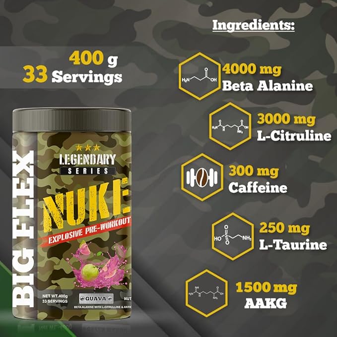 Bigflex Nuke Pre Workout Powder| 33 Servings |Energy Booster|