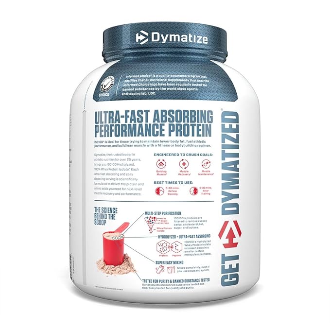 Dymatize Nutrition ISO100 Hydrolyzed Whey Protein Isolate | Fast-Digesting | Muscle Recovery Formula with Amino Acids | Low Sugar & Fat | Gourmet Chocolate |