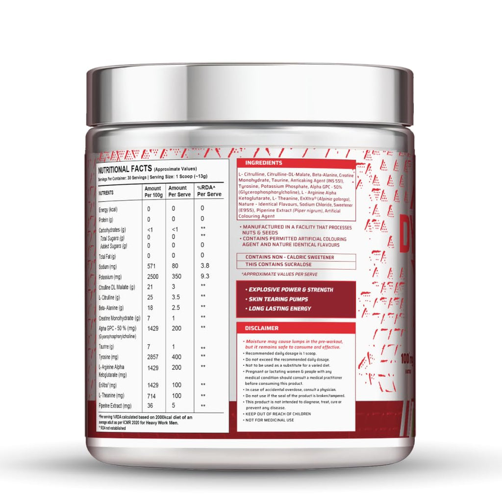 Dynamite Caffeine Free Pre Workout For Men (30 Serving, Green Apple) | Stim Free | No Caffeine | 200mg Alpha GPC | 650mg Citrulline Complex | Ideal For Beginners | Pre Workout