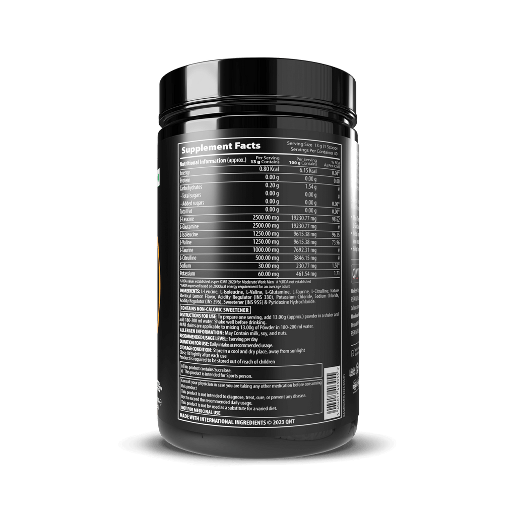 Qnt Amino Endurance | 400g| 5g BCAA + 2500mg Glutamine | Supports Muscle Growth & Recovery | L-Taurine 1000mg | Pre & Post Workout Supplement