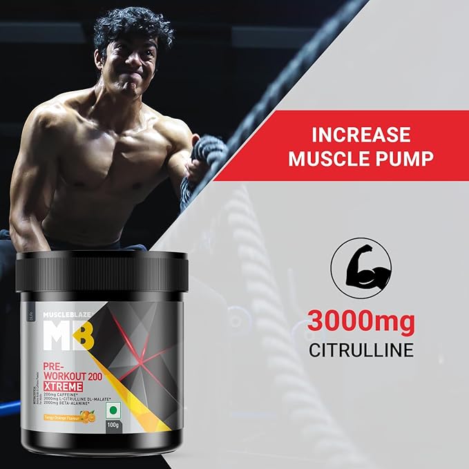MuscleBlaze Pre Workout 200 Xtreme Powder,200mg Caffeine, 3000mg Citrulline