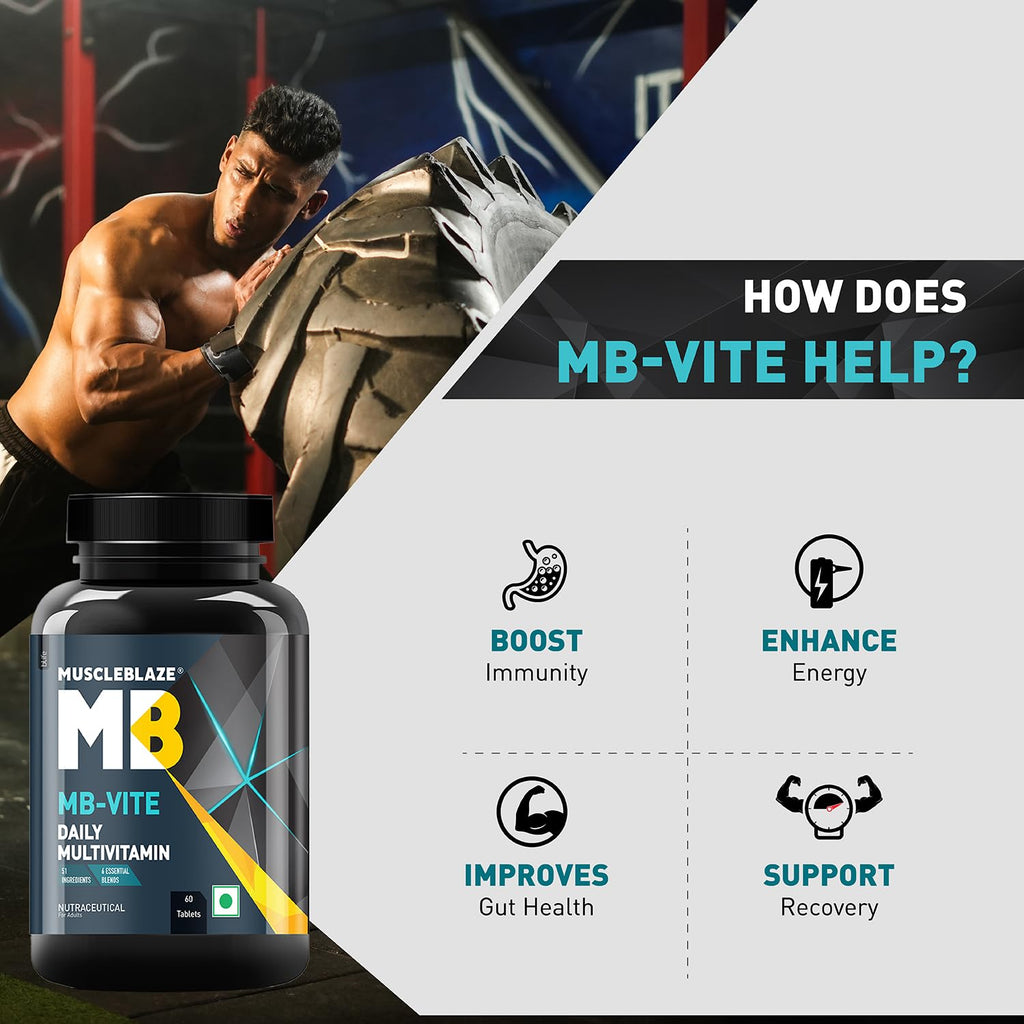 MuscleBlaze MB-Vite Daily Multivitamin | With 51 Ingredients & 6 Blends, Vitamins & Minerals, Prebiotic & Probiotics, Amino Acid Blends | For Energy, Stamina & Recovery