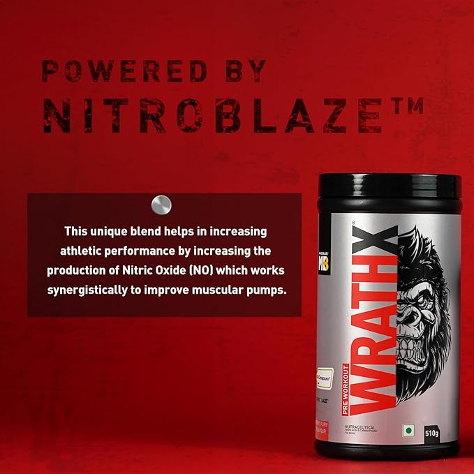 MuscleBlaze Pre Workout Wrathx Powder, Fruit Fury| With Creapure, NitroBlaze & BioPerine